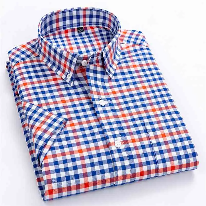 マクロセアメンズカジュアルストライプシャツ夏風ソーシャルチェック柄シャツ高品質100％コットン半袖メンズ210721