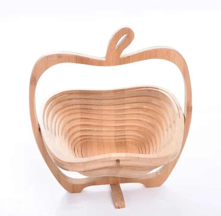 Wooden Vegetable Basket With Handle Apple Shape Fruit Baskets Foldable Eco Friendly Skep Fashion Top Quality SN2522