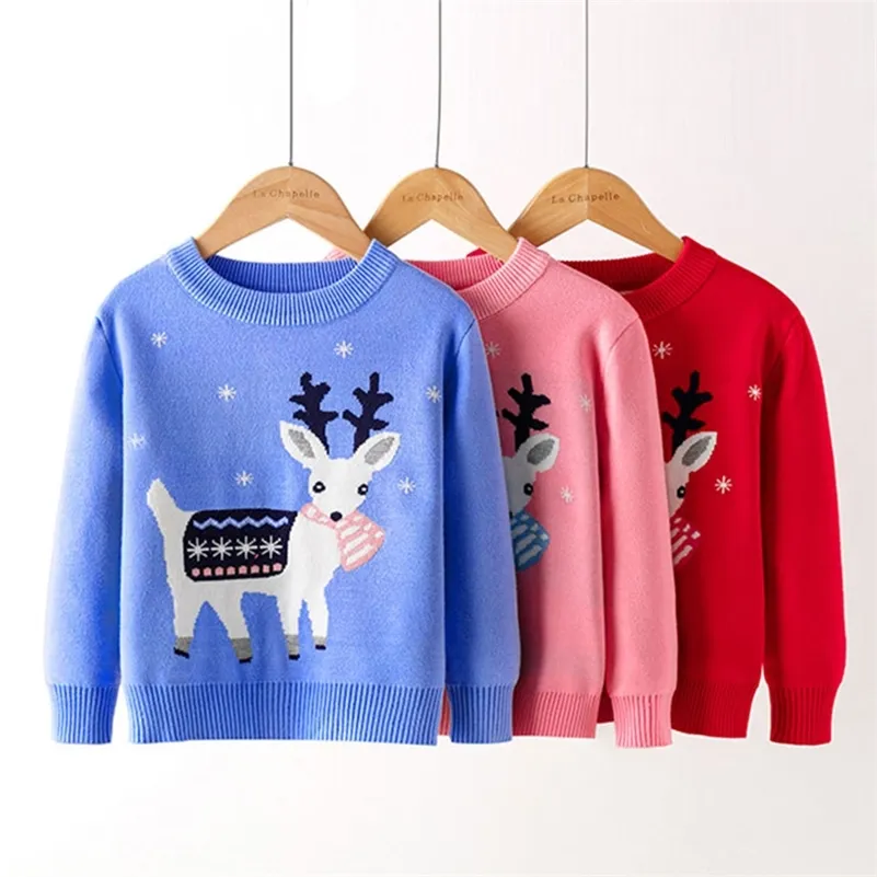 Рождественские девочки осень осень зима детей трикотаж мальчиков пуловер мультфильм олень вязаный свитер детская одежда 210417