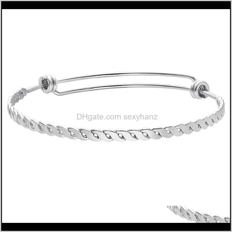 jewelry making adjustable bangle bracelet women stainless steel twisted wire bangle women girls wholesale 20pcs/lot