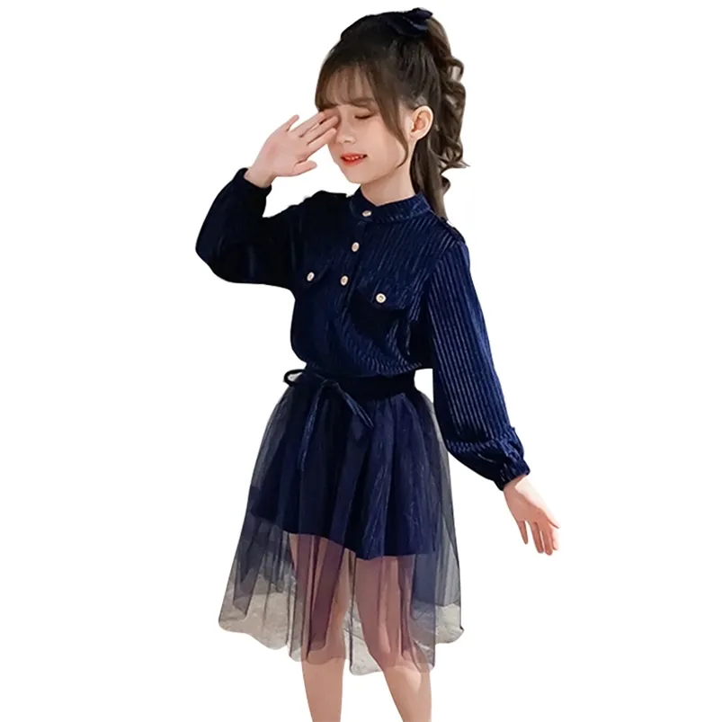 Teen Girls Clothing Blouse + Mesh Skirt TrackSuits för vårhöstkläder Casual Style Kids 210527