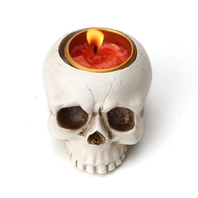 Small Skull Head Ashtray Candlestick Candle Holder Tray Molds Silicone Craft Clay Mould for Concrete Resin Pot Making 210722