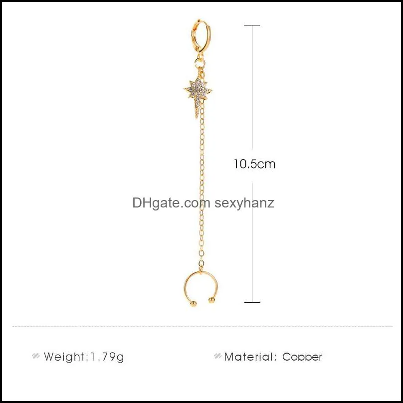 Ear Cuff Earrings Jewelry Tassel Star Dangle Gold Color for Women Trendy Piercing Stud Crystal Korean Earring 1st Drop Delivery 2021 NLTDT