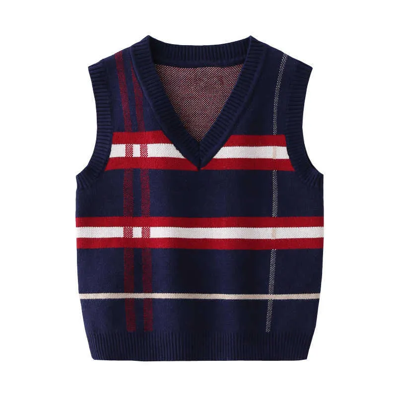 Tank 2-8t Plaid Voor Trui Jongen Meisje Peuter Kid Baby Lente Herfst Sweater V-hals Knit Top Fashion Vest Knitwear Kleding