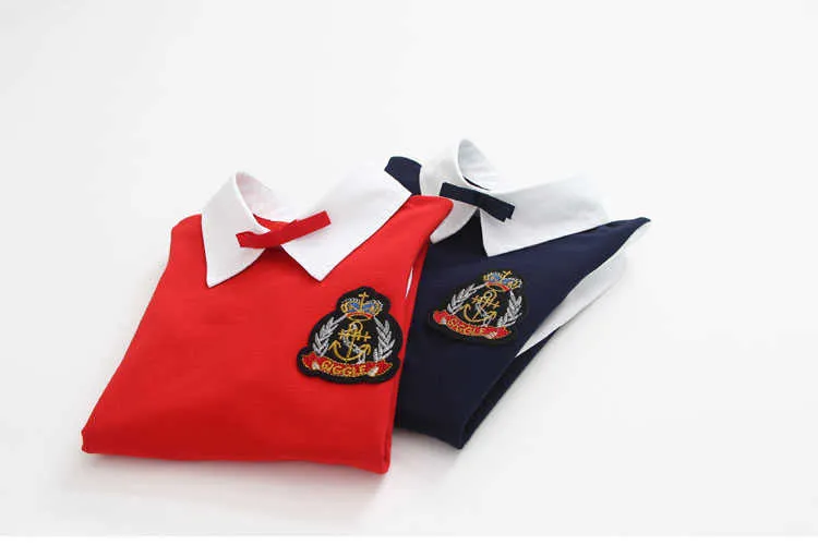  Sping Autumn New Fashion Preppy Style A-Line Long Full Sleeve Turn-Down Collar Red Blue Princess Kids School Girl Dress (12)