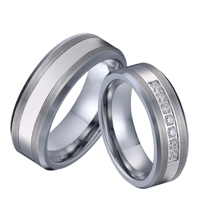Tungsten Wedding Band Mens male Rings silver color anillos anel bague titanium Couple jewelry female Rings for women (4)