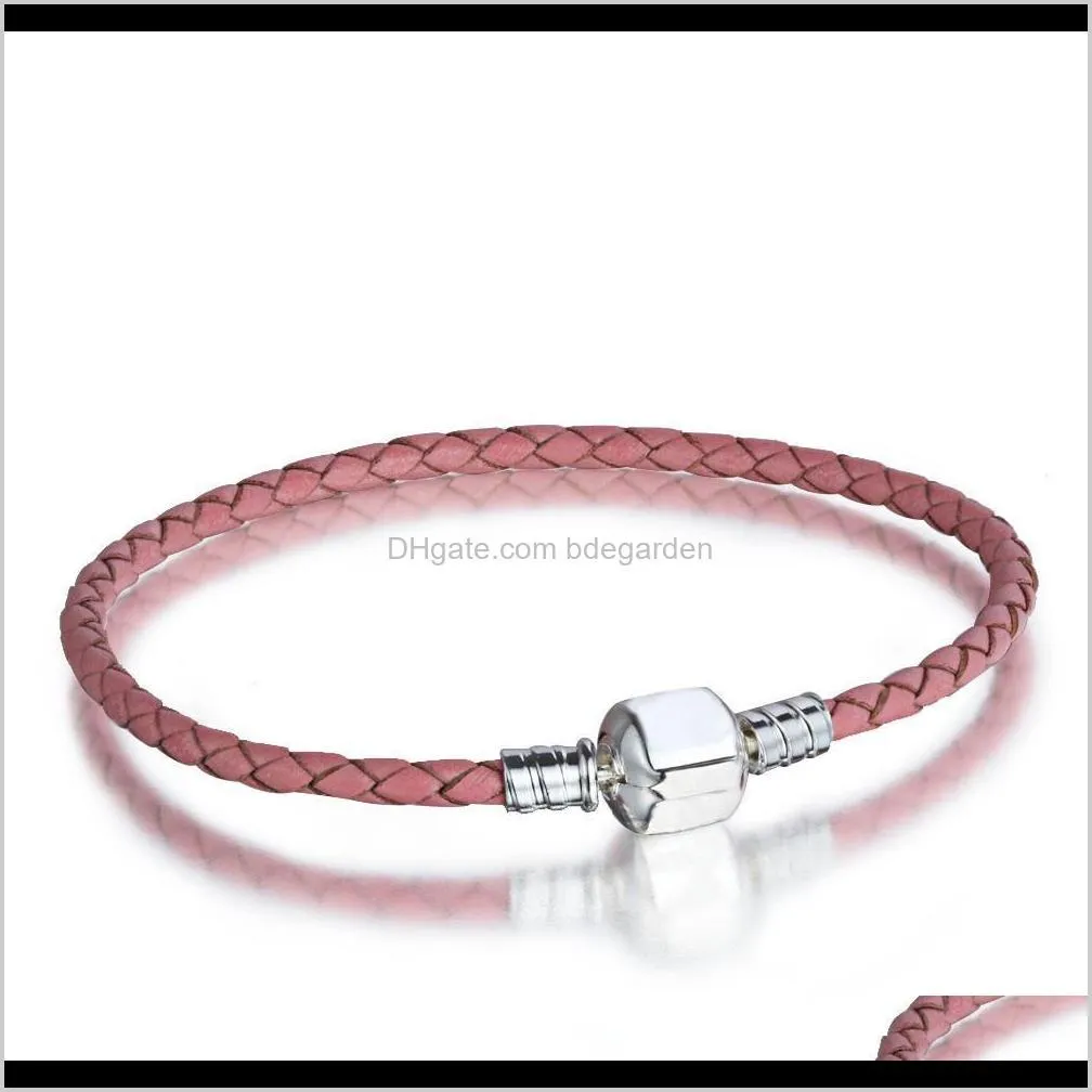 authentic silver clasp bead original stamp woven leather bracelet fits  charms bracelet diy fashion jewelry ps1534