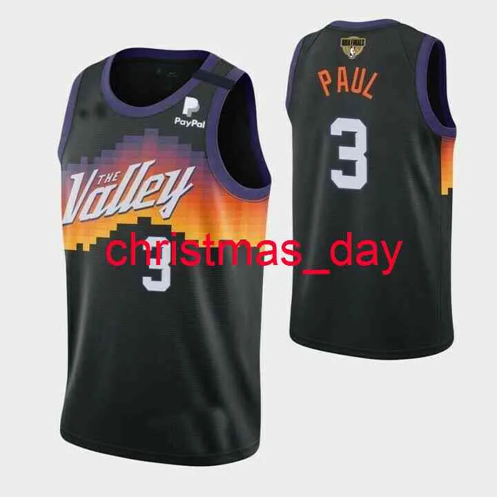 Gestikte Custom # 3 Chris Paul Black Jersey Swingman 2021 Finales Heren Dames Jeugd Basketbal Jersey XS-6XL