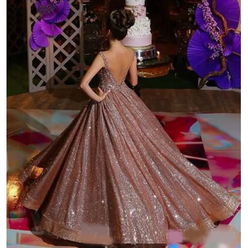 Modern Rose Gold African Reflective Quinceanera Dresses Beaded Crystals  Backless Sequined Prom Gowns Sparkly Formal Party Dress