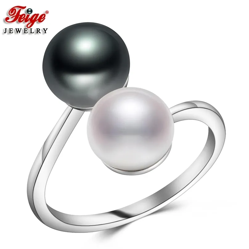 3 Colors Natural Freshwater Cultured Pearl Ring for Women Gifts Accesories Double Gemstone Fashion Jewelry FEIGE 211217