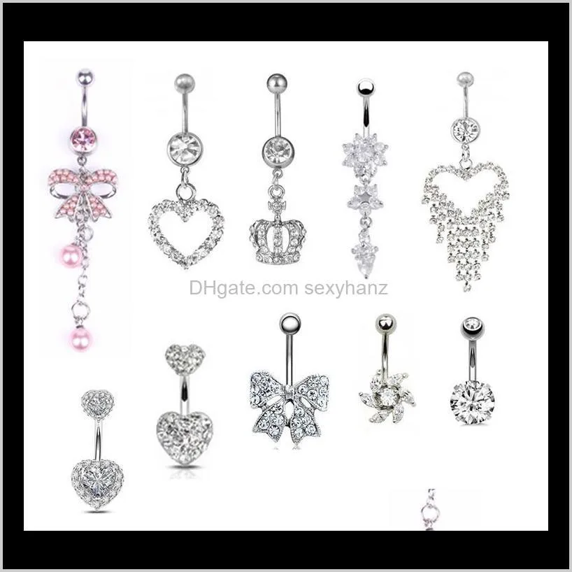 Nombril Bell Button Rings Bijoux de corps Drop Delivery 2021 Mcs10-003 Mélanger 10 styles pour 20 pièces Anneau de ventre Seastar Main 14Ga 11 Longueur 5 mm Boule