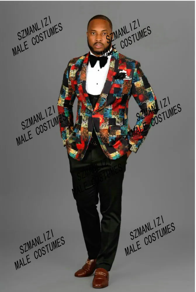 Son Tasarımcılar Yüksek Kalite Damat Suit Çiçek Parti Blazer Şal Yaka Düğün Takım Elbise Erkekler Için Smokin Damat Ceket Yelek Pantolon