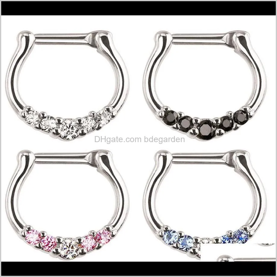 Anneaux Goujons Bijoux En Acier Chirurgical Septum Clicker Anneau Punk Femmes Hommes Zircon Nez Cerceau Corps Ps0894 6Nfpc