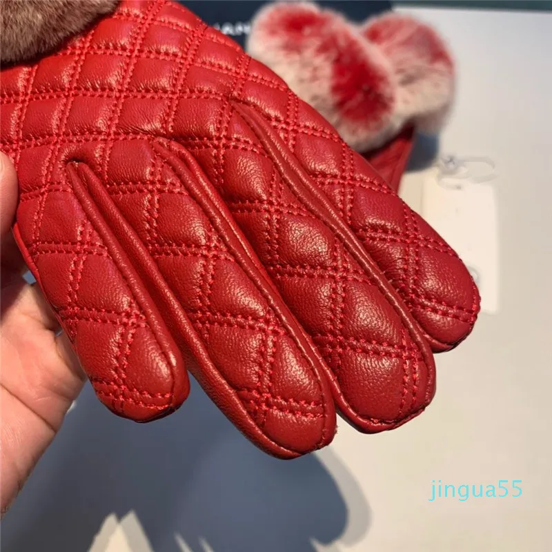 Rękawiczki mody damskie Rękawiczki na Lingge Rex Rabbit Fur Usta Czerwone rękawiczki