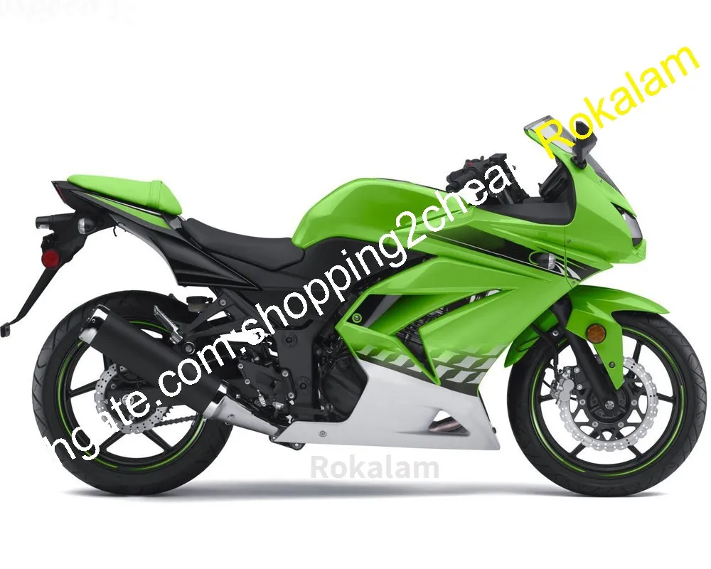 ل Kawasaki Cowling Ninja ZX 250R ZX250 EX250 EX 250 EX250R Green White Bodywork Fairing Kit 2009 2007 2011 2012 (حقن صب)