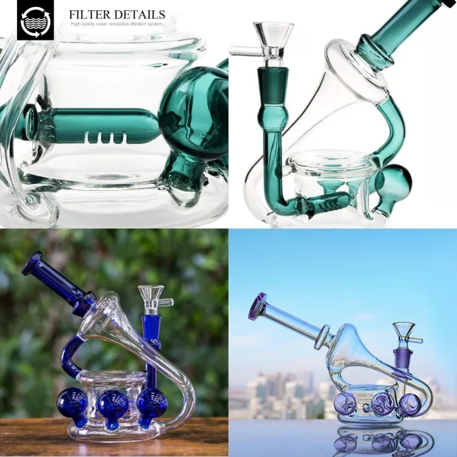 Haisahs 5,5 cali Fioletowe Bongs Heady Szkło Dab Rigs Palenie Rury Recykler Unikalne Akcesoria Papierosowe Bong 14mm Bowl