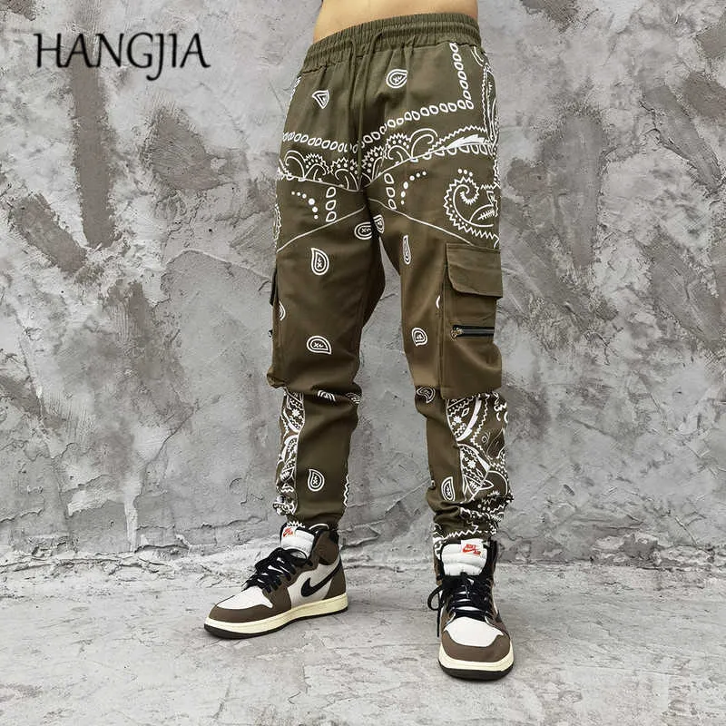 Pantaloni della tuta cargo da uomo con fiori di anacardio giapponese Harajuku per uomo Hip Hop Streetwear Pantaloni da jogging Pantaloni da uomo casual multi-tasca slim C0607