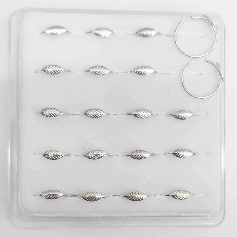 20pcs/lot 925 Sterling Silver Nose Ring 22 G leaf shape piercing nose hoop body jewelry