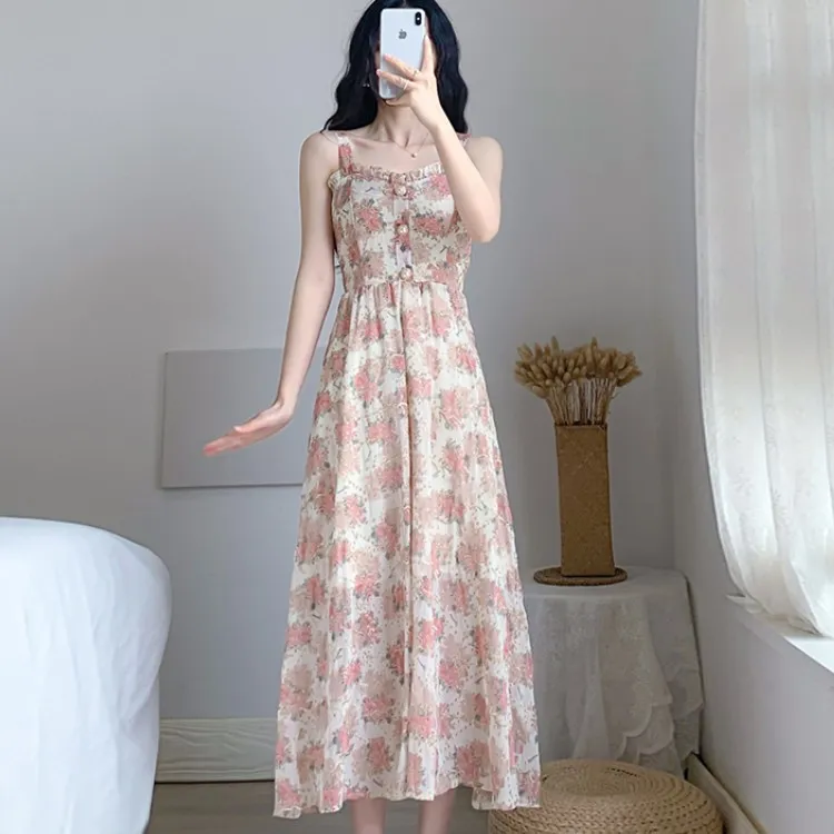 Kobiety Lato Haft Kwiatowy Midi Sukienka Vintage Franch Styl Kobieta Bez Ramiączek Dorywczo Wakacje Lady Boho Party Dress Vestido 210518