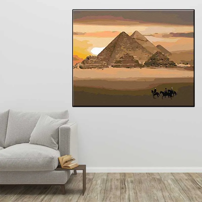 Resimlerinde Boyama Numaraları Mısır Piramitleri Dekoratif Tuval Sanat Hediye DIY Ünlü Resimler Numarası Akrilik Boya Ev Dekorasyonu