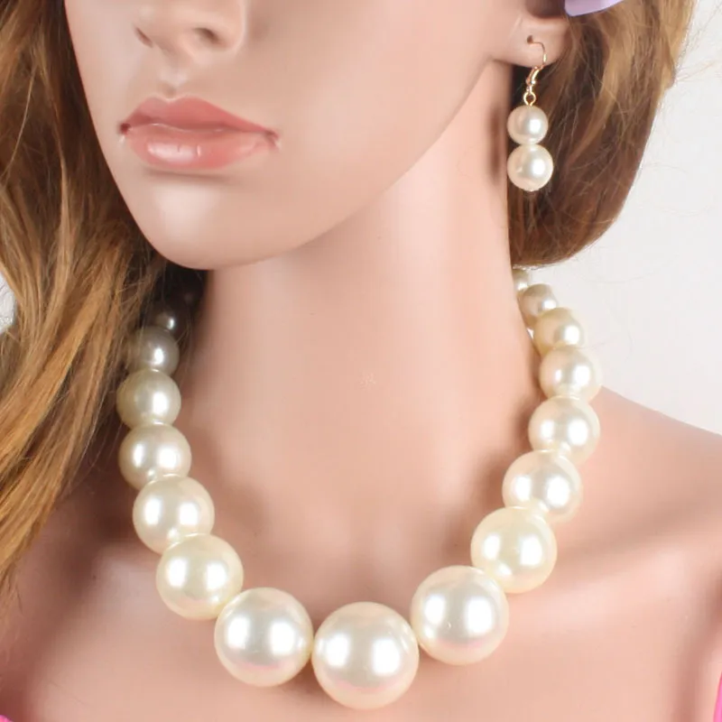 Fashion Simulated Pearl s Women Charm Jewelry Necklace Earrings Set