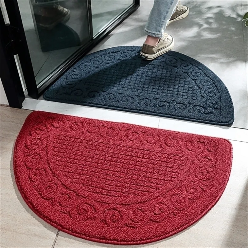 Solid Color Retro Semi-circular Dust Removal Door Mat Home Household Bathroom Non-slip Floor Rug 220301