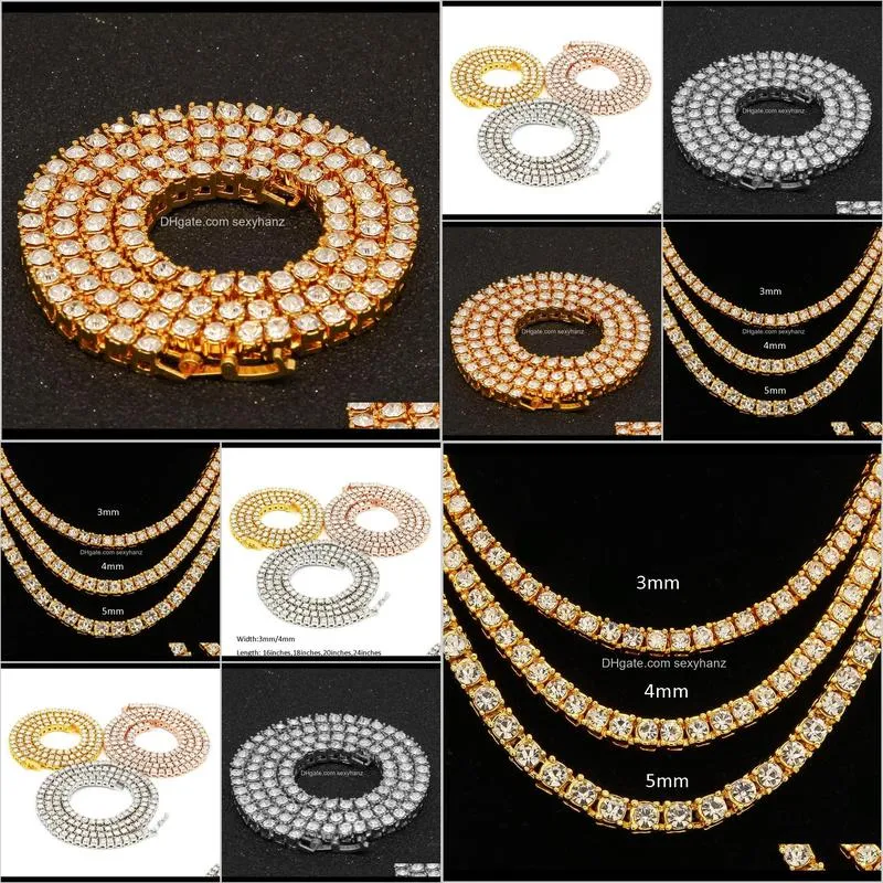 men`s hip hop bling bling iced out tennis chains 1 row necklaces silver gold rose gold color men chain