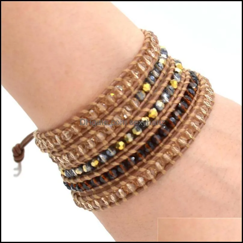 Chakra Bracelet Boho Style Wind Handmade Natural Stone Gold Beaded Leather Charm Couple Jewerly Gift Beaded, Strands