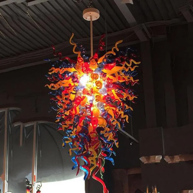 Modern antika lamba el üflemeli cam avize benzersiz asılı ışıklar kolye 24 x 48 inç sarı kırmızı mavi renk