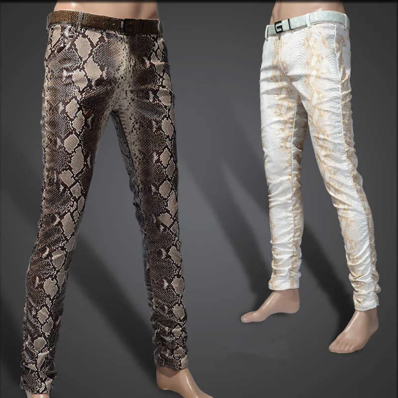 Multi Pants - Snakeskin Faux Leather Pants - Front Zipper FLy Pants