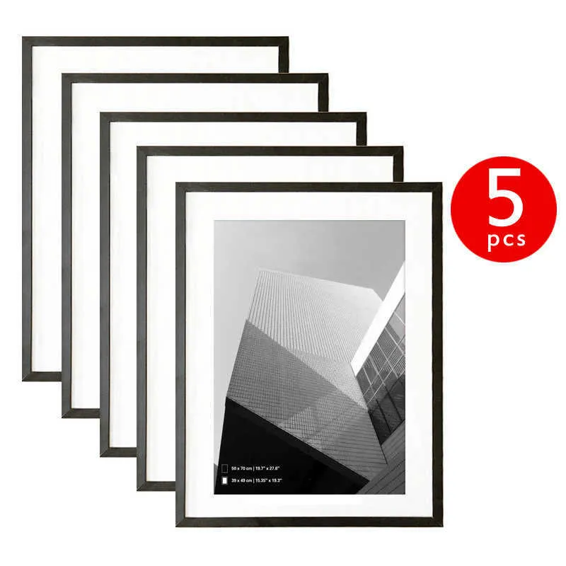 5 PCS 흑백 PO 금속 프레임 30x40cm A4 Plexiglass 매트 포스터 벽 아트 캔버스 인쇄 회화 홈 장식 210611