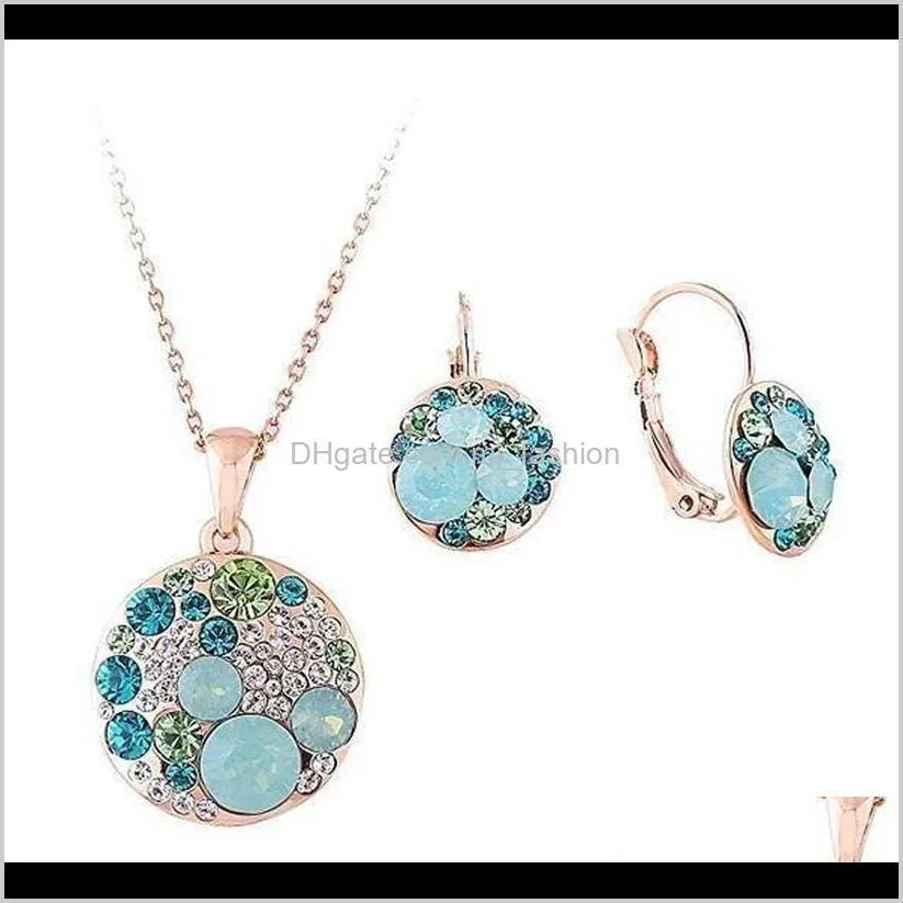 18k rose gold plated crystal jewelry set for women round necklace earrings sets conjuntos wedding jewelry set bridal set