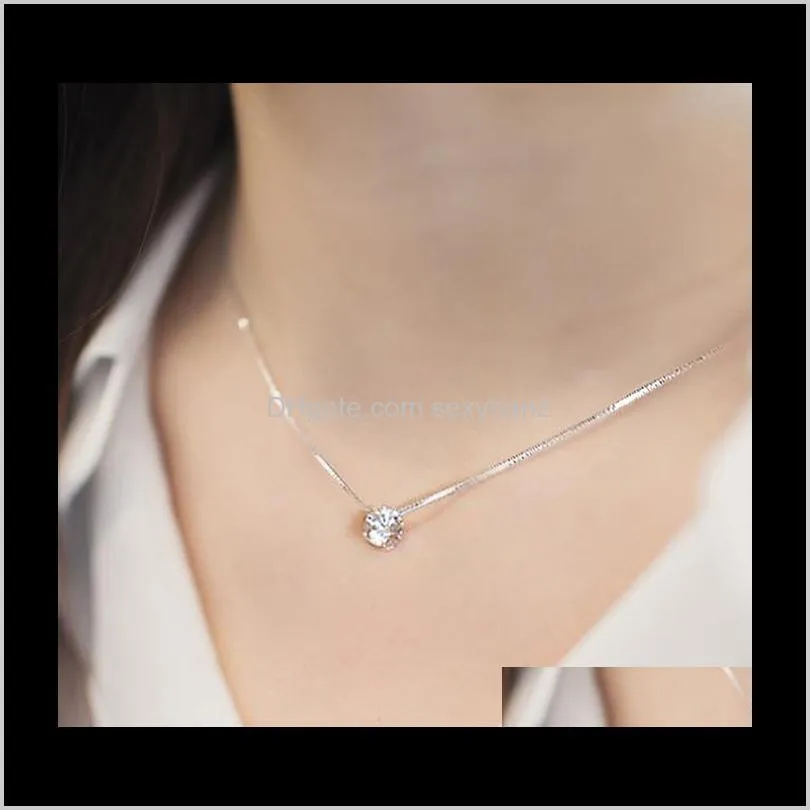 2017 hot sell 925 pure silver single chain female fashion elegant crystal zircon necklace exquisite silver chain drop shipping