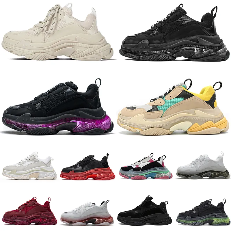 2021 Top Selling Plate-Form Sneakers Triple S para Casual Pai Sapato Homens Mulheres Apartamento 17FW Paris Branco Bege Luxurys Designers Tamanho 36-45