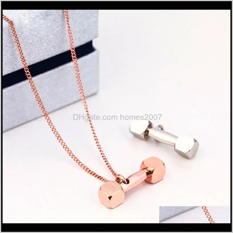 Necklaces Pendants Jewelry18Kgp Rose Gold Sier Color Titanium Dumbbell Pendant Necklace 316L Stainless Steel Sporty Jewelry For Women Men