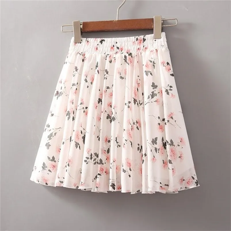 Summer Korean Women High Waist Chiffon Mini Skirt Sweet Ladies Elastic A-line Umbrella Shorts Skirts Big Swing Short 210730