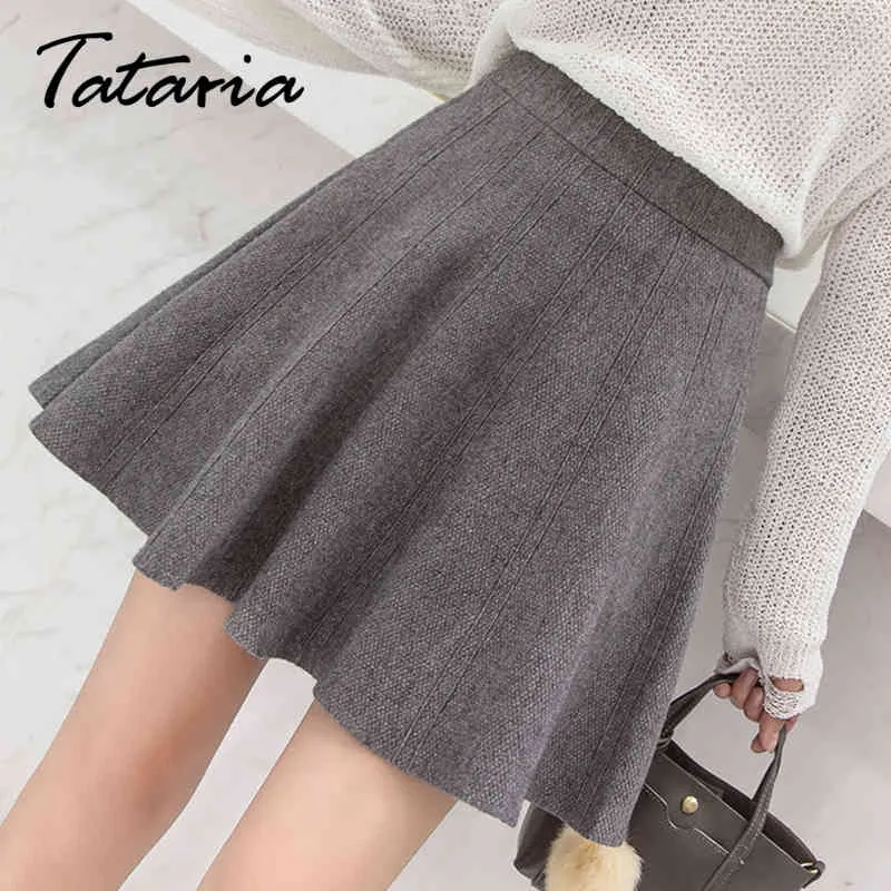 Tataria Women Korean Skirt for High Waisted School 's Autumn Knitted s Female Warm Elastic Waist s 210514
