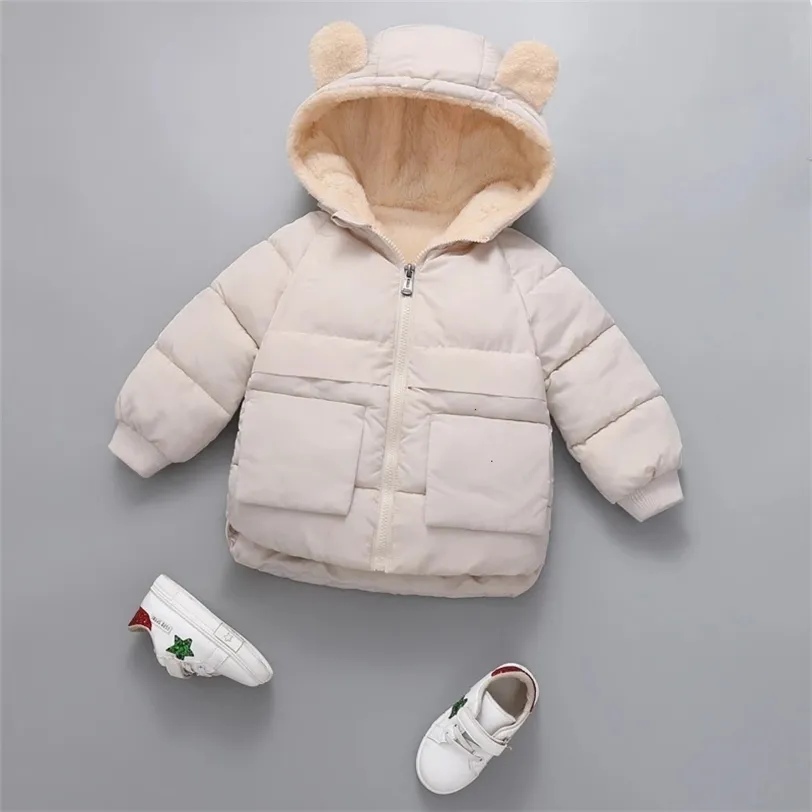 Fleece Winter Parkas Kinder Jacken Für Mädchen Jungen Dicke Samt Tasche Kinder Mantel Baby Oberbekleidung Säuglings Mantel 211222