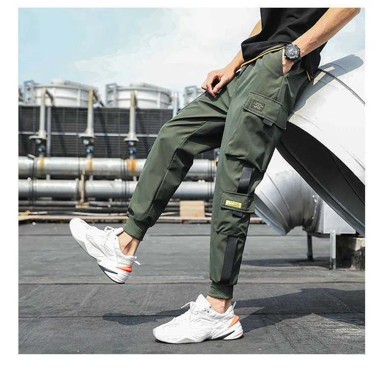 Men S Side Pockets Cargo Harem Pants Ribbons Black Hip Hop Casual Male  Joggers Trousers Fashion Casual Streetwear Pants 5xl