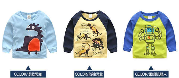  Spring Autumn For 2-8 9 10 Years Children Cotton Striped Color Patchwork Cartoon Animal Baby Kids Boys Long Sleeve T-Shirts (9)