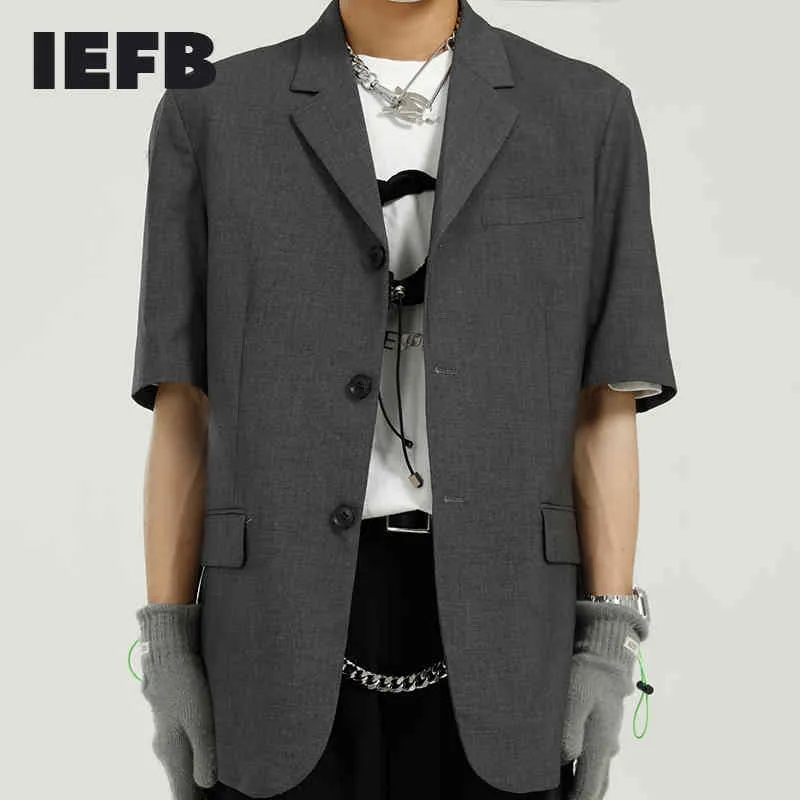 IEFB Men's Clothing Summer Blazer Korean Short Sleeve Handsome Loose Casual Suit Coat Single Breasted Notched Top Y7130 210524