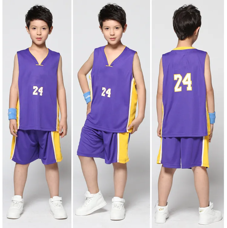 FANS TOPSTEES # 24 Basketball Jersey sätter barn basketuniformer andningsbara sportväst och shorts Set Girls Sportswear