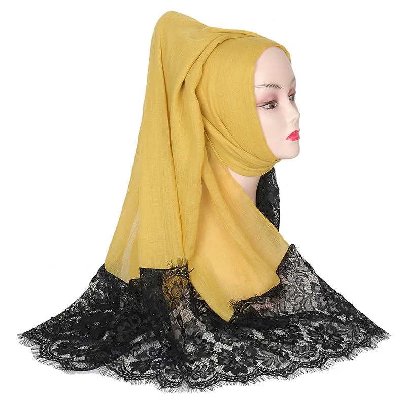 スカーフ2021製品レースコットン女性ロングハイジャブスカーフイスラム教徒の女性のヘッドバンドキャップイスラム服トルコのターバンショールヘッドスカーフ