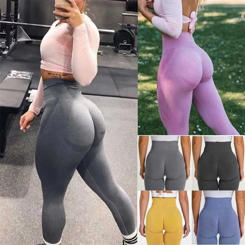 Kvinnor Leggings Sport Fitness Hög midja Sömlös Legging Gym Byxor Femme Push Up Elastic Sexy Workout 211215