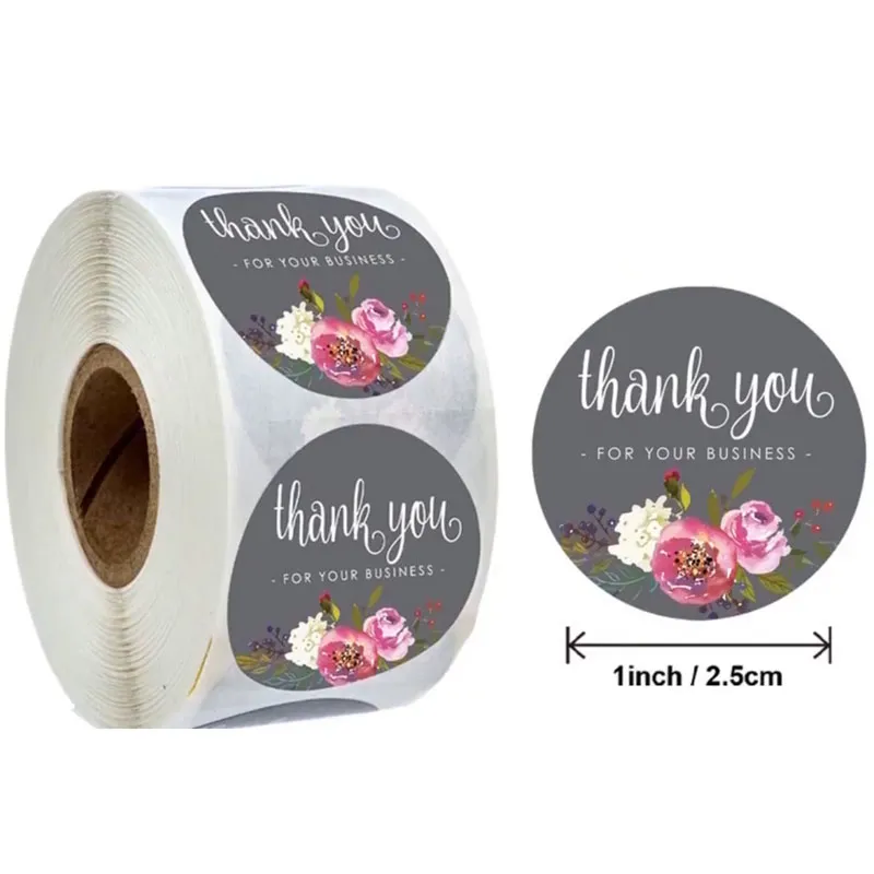 1 inch Floral Thank You Stickers Thankyou for Your Business Coated Paper Seal Label Sticker Handmade Craft Envelope Invitation Card