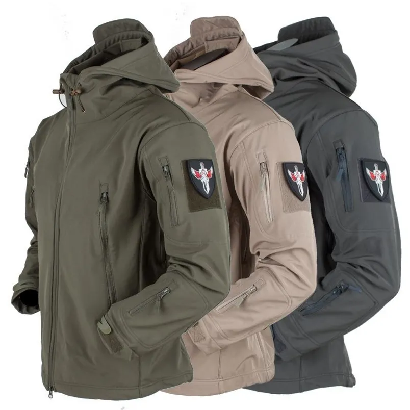 Hommes Shark Skin Soft Shell Militaire Tactique Veste Hommes Chaud Polaire Imperméable Coupe-Vent Armée Randonnée Manteau Outwear Vêtements Mâles 210811