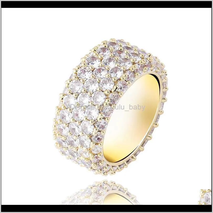 hip hop 3 rows cz ring full bling iced out wedding rings micro pave zircon for men women