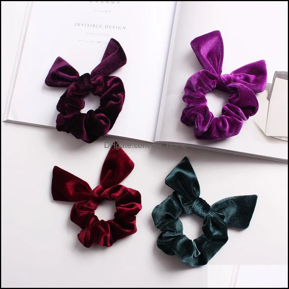 22 colors Velvet Scrunchie Girls Elastic HairRubber Bands Accessories For Women Tie HairRing Rope Ponytail Holder Rabbit ears Headdress