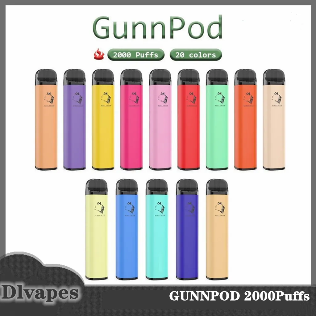 Gunnpod Dispositivo del dispositivo di Pod monouso Kit E Sigarettes 2000 Puffs 1250mAh Batteria 8ml Cartridge Preried Cartridge Vape Pen Stick VS Shion Plus Max
