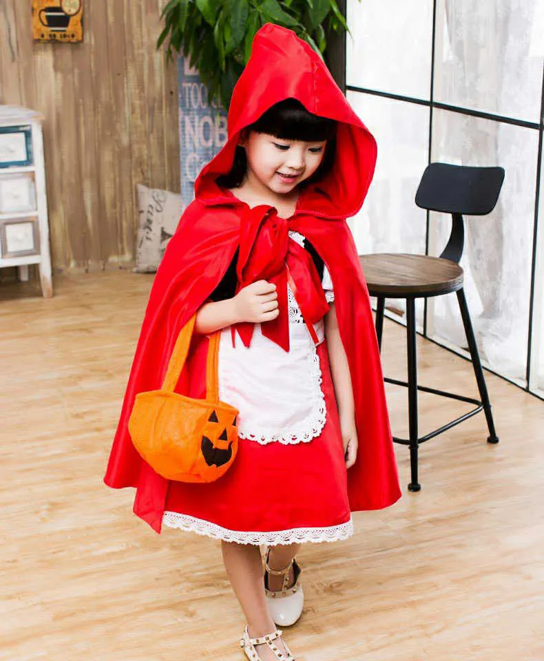 Carnaval Costumes for Kids Cute Head Band Children Cosplay Lovely Halloween Little Red Riding Hood Costume Dress for Girls Q0716